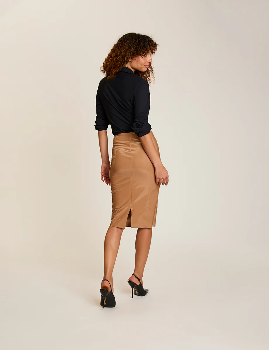 Faux Patent Leather Midi Skirt - Image 11